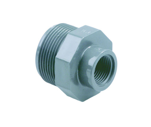 Afbeeldingen van DYKA PVC Verloopnippel PN16 1" x 3/4" buitendraad/ binnendraad grijs