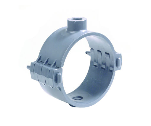 Afbeeldingen van DYKA PVC Aanboorzadel KIWA PN10 75mm x 3/4" binnendraad donkergrijs