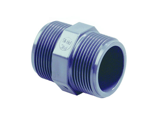 Afbeeldingen van DYKA PVC Dubbele nippel PN16 1" 2x buitendraad grijs