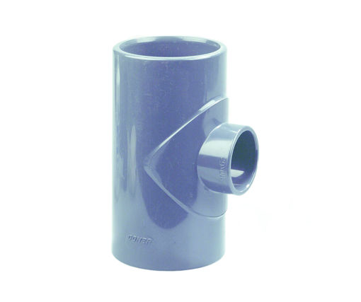 Afbeeldingen van DYKA PVC Verloop T-stuk PN16 160x110mm 3x lijmmof 90° grijs
