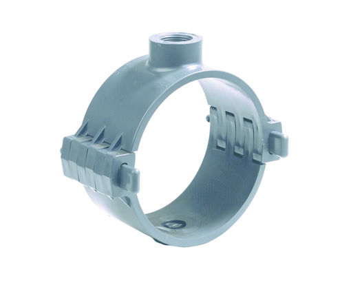 Afbeeldingen van DYKA PVC Aanboorzadel KIWA met konische draad PN10 200mm x 1" grijs