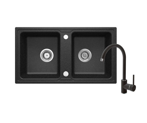 Afbeeldingen van DEANTE Granieten wasbak met kraan, 2 bak