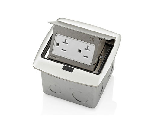Afbeeldingen van LEVITON Pop-Up Floor Box with 20 Amp. Tr. Outlet Brushed Nickel
